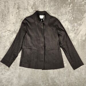 DKNY Pure Jacket Womens Small Black Linen Blend N2358AB Utility Blazer